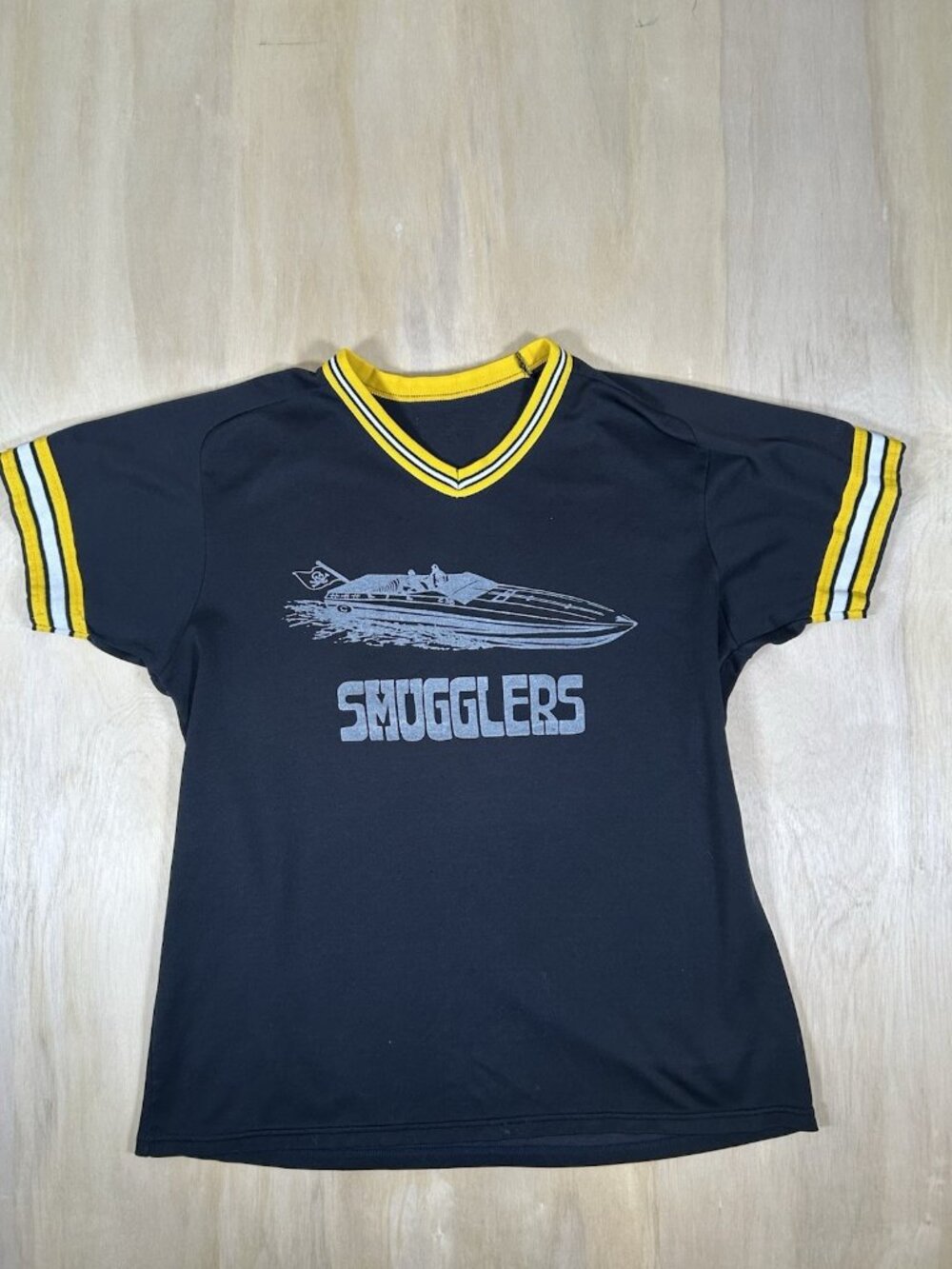 Vintage 1980s Smugglers Wilson Sports Jersey Tshirt Large Black Yellow USA